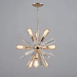 Saint Mossi 9-Light Vintage Pendant E26 Base Modern Gold Sputnik Hanging Light Crystal Industrial Hanging Pendant Light Fixture for Kitchen Dining Room Bedroom