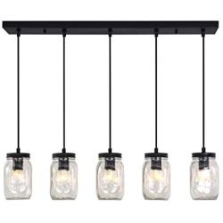 bgLight Farmhouse Dining Room Light Fixture, 5-Light Adjustable Mason Jar Rustic Chandeliers Ceiling Hanging Light for Kitchen Island, Coffee, Bar, Living Room…