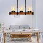 PUZHI HOME Modern Kitchen Island Pendant Light, 3 Lights Wooden Light Fixture Farmhouse Chandelier Rustic Dining Room Light for Kitchen Farmhouse Dining Room Living Room Barn