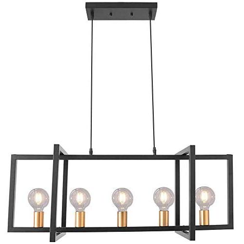 Modern Kitchen Island Light Industrial Ceiling Chandelier Light Fixture Pendant Lighting Ceiling Lamp for Kitchen Island, Dining Room, Living Room 5 Light, Black