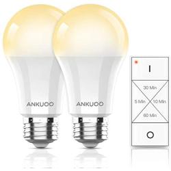 Remote Control Light Bulbs by Ankuoo,Dimmable and Timing LED Light Bulb with Wireless Light Switch,E26 Screw Base Warm White LED Bulbs,165 ft Range, 4 Timing,3 Way,No Hub Required