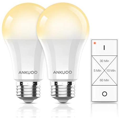 Remote Control Light Bulbs by Ankuoo,Dimmable and Timing LED Light Bulb with Wireless Light Switch,E26 Screw Base Warm White LED Bulbs,165 ft Range, 4 Timing,3 Way,No Hub Required