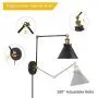Plug in Wall Sconce Swing Arm Modern Wall Lamp 2 Pack, Matte Black and Brass Finish, Wall Mounted Adjustable Light Fixture for Bedside, Living Room, Bathroom, Home Decor