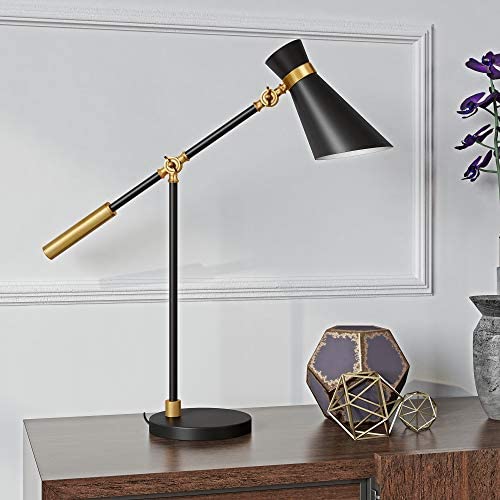 Henn&Hart Rex Two Tone Black and Brass Finish Table Lamp for Living Room / Office / Bedside