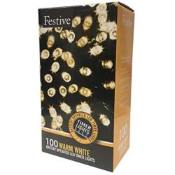 Festive Christmas String Lights, Battery Operated Timer LED, Warm White, 100 bulbs