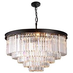 TFCFL Modern Crystal Chandeliers, 14-Light Contemporary Pendant Lamp 5-Tier Ceiling Lighting Fixture with Adjustable Chain for Dining Room Living Room Bedroom (Black)