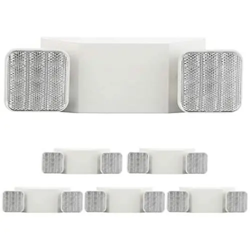 EXITLUX 6 Pack LED White Emergency Exit Fixture with Battery Backup -UL LED Emergency Lighting and 2 LED Heads Adjustable Light Heads for Indoor Outdoor Emergency Lighting