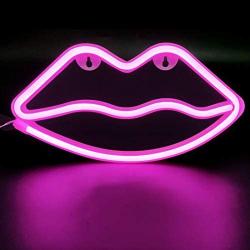 TURNMEON Pink Lip Light Neon Lights Signs for Wall Decor, USB or Battery Led Light up Signs for Bedroom Birthday Party Living Room Home Indoor Valentines Decoration(Pink)