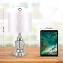 KAYBELE Modern Table Lamp Clear Glass Fabric Drum Shade Built in AC Outlet, Beside Nightstand Table Lamp Chrome Metal Base for Living Room Bedroom Office Family, Pink