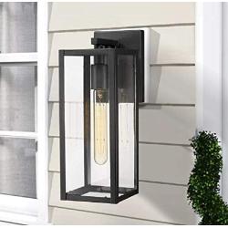 Bestshared Outdoor Wall Lantern, 1-Light Exterior Wall Sconce Light Fixtures,Wall Mounted Single Light, Black Wall Lamp with Clear Glass (Black, 2 Pack)