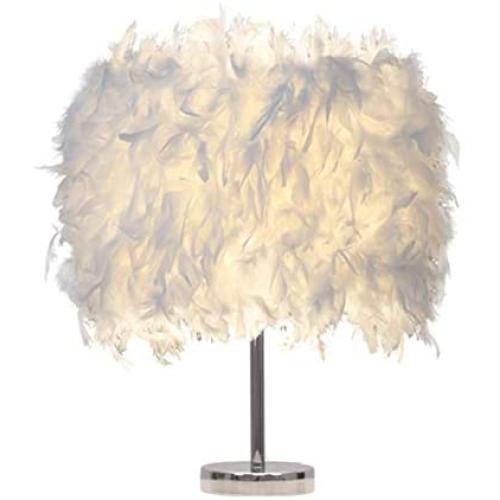 Feather Table Lamp, Hinmay Modern ​Elegant ​Bedside Table Light Bedroom Desk Night Light Lampshade for Living Room ​Wedding Room ​Reading Sitting Room Decorations