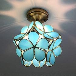 LITFAD 1 Light Floral Flush Mount Ceiling Light Creative Glass Ceiling Lamp Art Deco LED Chandelier Pendant Light for Hallway Balcony Bedroom Dining Room - Blue