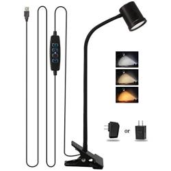 Clip on Light Reading Light, 3000K - 6500K Clamp Desk Lamp, 10-Levels Brightness Clamp Light, High ≥ 90+ CRI Eye Protect Clip on Lamp, 360° Flexible Gooseneck Book Light for Desk Bedside Headboard