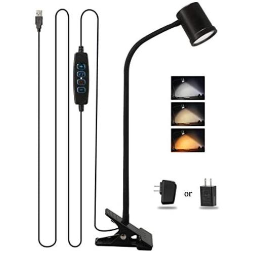 Clip on Light Reading Light, 3000K - 6500K Clamp Desk Lamp, 10-Levels Brightness Clamp Light, High ≥ 90+ CRI Eye Protect Clip on Lamp, 360° Flexible Gooseneck Book Light for Desk Bedside Headboard