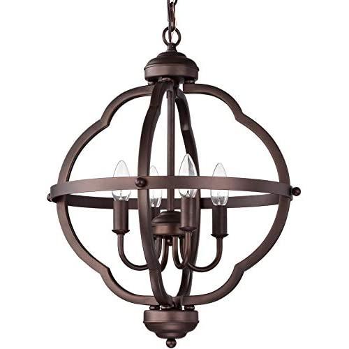 ACLand Farmhouse Chandelier, 4-Light Rustic Pendant Light Fixture Oil Rubbed Bronze Finish Industrial Metal Ceiling Hanging Lighting for Indoor Foyer Kitchen Island Dining Living Room Hallway