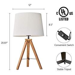 MOTINI 21'' Tripod Table Lamp Modern Besides Desk Lamp Bamboo with White Fabric Shade for Bedroom Study Livingroom End Table Light UL Listed