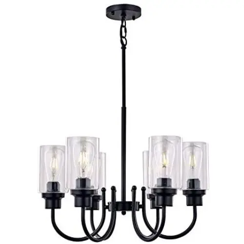 Sivilynus Dining Room Lighting Fixtures Hanging Chandelier Light 6 Lights Black Farmhouse Kitchen Island Vintage Rustic Fixture for Dining Room Living Room Foyer Porch