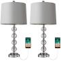 BOBOMOMO Modern Crystal USB Table Lamps Set of 2 for Living Room Nightstand Bedroom 25'' Bedside Desk Lamp Silver Shade