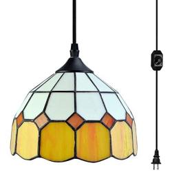 Stepeak Tiffany Plug in Pendant Light,Dimmable Mini Chandelier Perfect Vintage Swag Ceiling Lamp for Dining Room, Bedroom or Porch,16.4 Ft Hanging Cord, 7.9'' Width