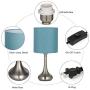Bedside Table Lamps Modern Desk Lamp, Small Nightstand Lamps Set of 2 with Metal Base and Blue Fabric Shade for Bedroom, Office, Living Room, Family Room, College Dorm