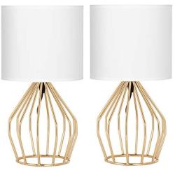 HAITRAL Gold Table Lamps Set of 2 - Minimalist Table Lamps, Modern Gold Lamp with Hollowed Out Base and White Fabric Shade, Small Nightstand Lamps for Living Room, Girls Room, Gifts - Gold