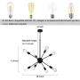 Sputnik Light Fixture 8 Light Modern Mid Century Pendant Light Vintage Chandelier for Living Room, Dining Room, Kitchen, Loft, Farmhouse - Black