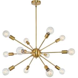 Heircido 12 Lights Sputnik Chandelier Lighting, Brass Mid Century Chandelier Industrial Modern Pendant Light Fixture Dining Room Lighting Fixtures Hanging Modern Sputnik Light, Brushed Brass