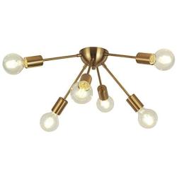 VINLUZ 6-Light Sputnik Chandelier Brass Mid Century Modern Ceiling Light Retro Chandelier Lighting for Kitchen Dining Room Bedroom Hallway Foyer