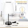 Touch Control Table Lamp, 3 Way Dimmable Bedside Desk Lamps with 2 USB Charging Ports &amp; AC Outlet, White Fabric Shade Nightstand Lamp for Bedroom Living Room, 60W 5000K Daylight LED Bulb Included