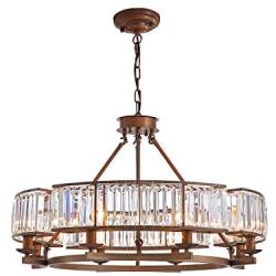 Siljoy Luxury Round Crystal Chandelier Modern LED Dimmable 8-Lights Pendant Lighting Vintage Flush Mount Brown Ceiling Fixture for Dining Room Kitchen Entryway, Dia 31.5''