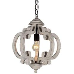 DOCHEER Vintage Distressed White Metal Wood Chandelier 1-Light Wooden Pendant Chandeliers Light Fixtures for Dining Room, Living Room, Bedroom, Kitchen Island, Foyer, Entryway, Hallway