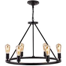 Sivilynus Round 6 Lights Black Farmhouse Chandelier Classic Ceiling Hanging Vintage Rustic Light Fixture for Dining Room Living Room Foyer Porch Kitchen Island