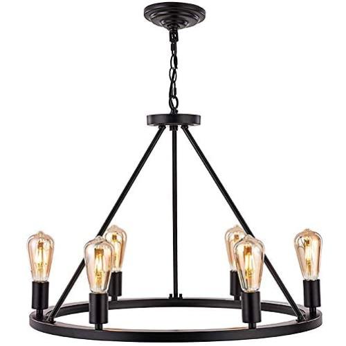 Sivilynus Round 6 Lights Black Farmhouse Chandelier Classic Ceiling Hanging Vintage Rustic Light Fixture for Dining Room Living Room Foyer Porch Kitchen Island