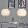 Maxax Tripod Table lamp Set of 2 Feather Beside Table Lamps, Nightstand Lamp with Gold Finish for Bedrooms/Living Room/Dining Room/Kitchen