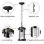 MOTINI Outdoor Pendant Light Fixture for Porch, 1-Light Exterior Hanging Lantern in Black and Wood Finish with Clear Ribbed Glass, Bulb Included