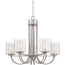 Melody Brushed Nickel Chandelier 26 3/4'' Wide Modern Curved Arms Clear Frosted Glass 5-Light Fixture for Dining Room House Foyer Kitchen Island Entryway Bedroom Living Room - Possini Euro Design