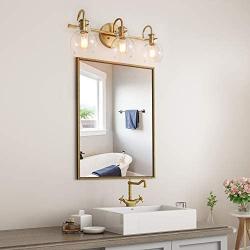 LALUZ Bathroom Light Fixtures, Gold Vanity Light Fixture with Clear Glass Shades for Bathroom, Powder Room, L 22'' x H 9'' x W 7''