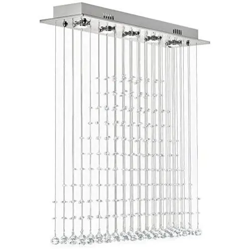 7PM Modern Crystal Rectangle Chandelier Raindrop Ceiling Light Fixture for Dining Room Kitchen Living Room L32 x W8 x H40 Inches
