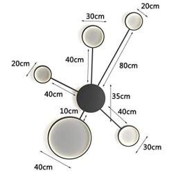 LITFAD Sputnik LED Flush Mount Ceiling Light Fixture with Ring Shade Post Modern Silicon Gel Ceiling Lamp Wall Light Fixtures in Black for Dinning Room Bedroom Living Room - White Light