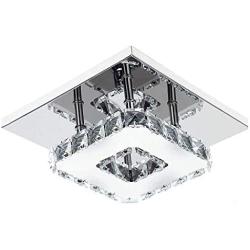 Modern 12W LED Ceiling Lights, DORNLAT Flush Mount Crystal Chandelier, Mini Cold White Square Stainless Steel Pendant Lamp for Bedroom, Living Room, Aisle, Size: 8 x 8 x 3 inch