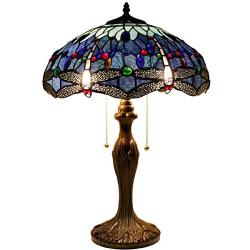 Tiffany Style Table Desk Bedside Lamp W16H24 Inch Blue Stained Glass Crystal Bead Shade S004 WERFACTORY LAMPS Parent Lover Friend Kid Living Room Bedroom Study Bar Reading Light Antique Art Craft Gift