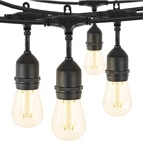 48 Feet Led Outdoor Patio String Lights Weatherproof Commercial Grade Hanging Lights with 15 Shatterproof Bulbs UL Listed Connectable Strand for Backyard Porch Bistro Party, 2W, E26 Base,Black