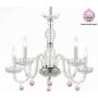 Murano Venetian Style Chandelier Lighting with Pink Crystal Balls! H 25'' W 24'' - Perfect for Kids and Girls Bedroom!