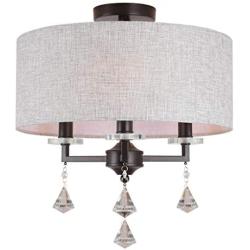 Alice House 16'' Semi-Flush Mount Ceiling Light, Brown Finish, 3 Light Drum Chandelier for Entryway, Hallway, Dining Room and Bedroom, AL9054-S3