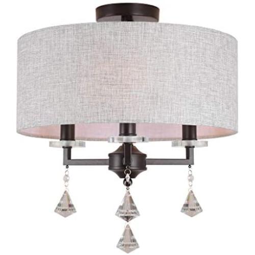 Alice House 16'' Semi-Flush Mount Ceiling Light, Brown Finish, 3 Light Drum Chandelier for Entryway, Hallway, Dining Room and Bedroom, AL9054-S3