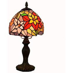 YAP Tiffany Table Lamp 8Inch Red Rose Flower Desk Light Handcrafted Stain Glass Lampshade Vintage Pastoral Reading Lamp for Livingroom Bedroom Loft Lighting