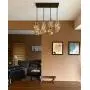 Rectangle 8 Lights Vintage Kitchen Island Cognac Glass Chandelier Pendant Lighting Fixture, Black Finish Flush Mount Ceiling Lights for Island, Dining Room, Cafe, Bar