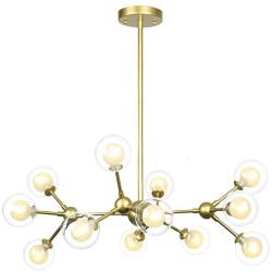 Derksic 12 Lights DNA Chandelier Modern Chandelier with Globe Glass Shade Gold Sputnik Chandelier LED Lighting with 12 G9 Bulbs Included for Dining Room Living Room Kitchen Foyer