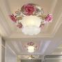 Tochange Romantic Rose Crystal Ceiling Light Lamp Pastoral Rustic Floral Flush Mount Ceiling Lamp for Living Room Bedroom Dining Room Ceiling Light Lighting Fixture,110-240V,E27