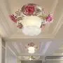 Tochange Romantic Rose Crystal Ceiling Light Lamp Pastoral Rustic Floral Flush Mount Ceiling Lamp for Living Room Bedroom Dining Room Ceiling Light Lighting Fixture,110-240V,E27